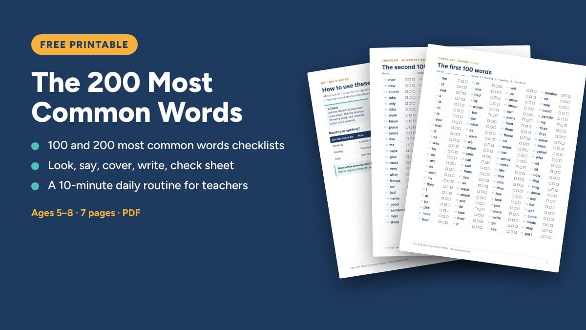 Free printable: 200 Most Common Words Checklists