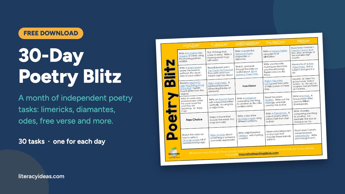 Free printable: 30-Day Poetry Blitz