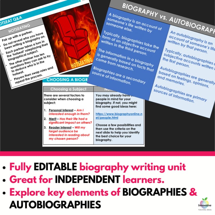 Preview of the Biography & Autobiography Writing Unit (1 of 3)