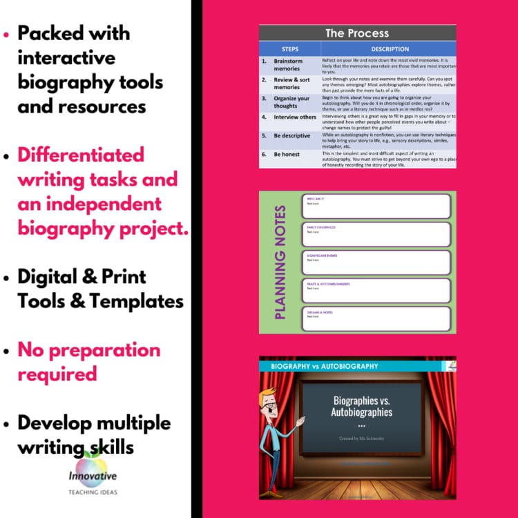 Preview of the Biography & Autobiography Writing Unit (2 of 3)