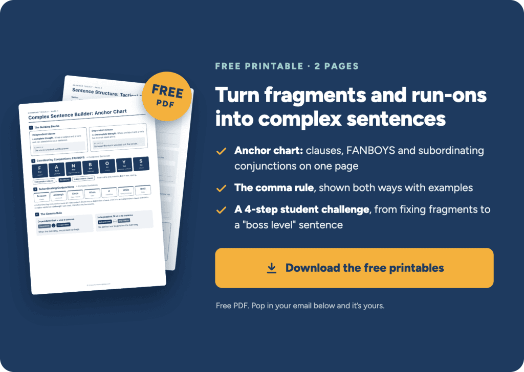 Free printable: Complex Sentence Builder