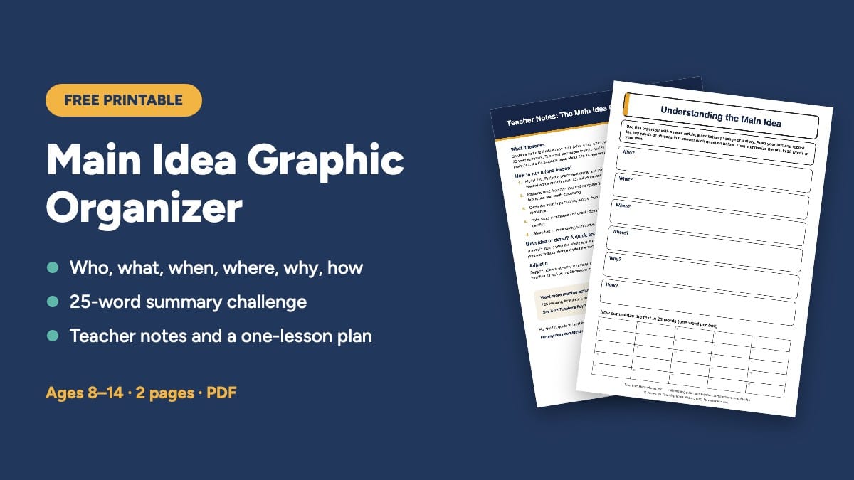 Free printable: Main Idea Graphic Organizer