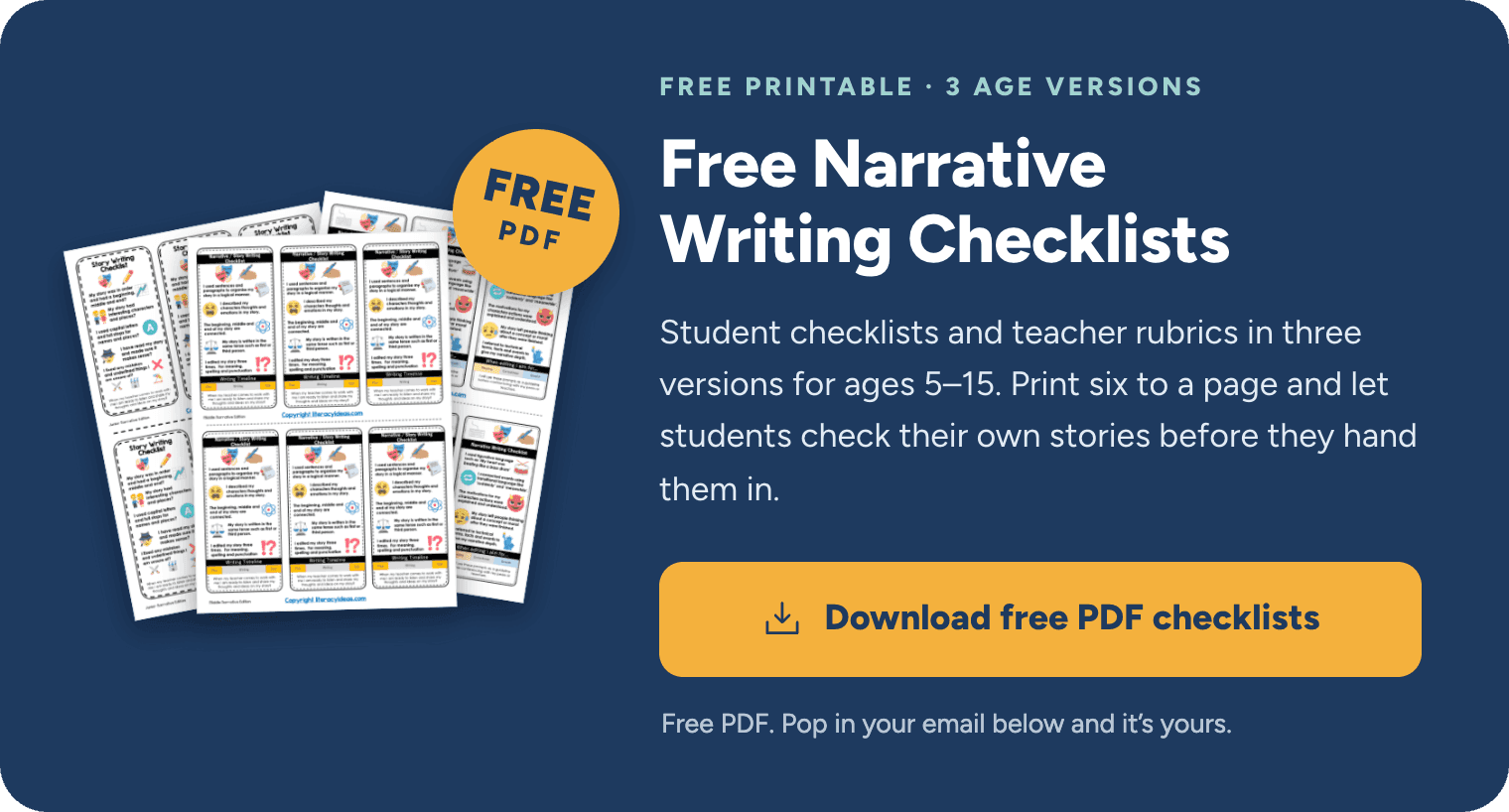 Free printable: Narrative Writing Checklists & Rubrics