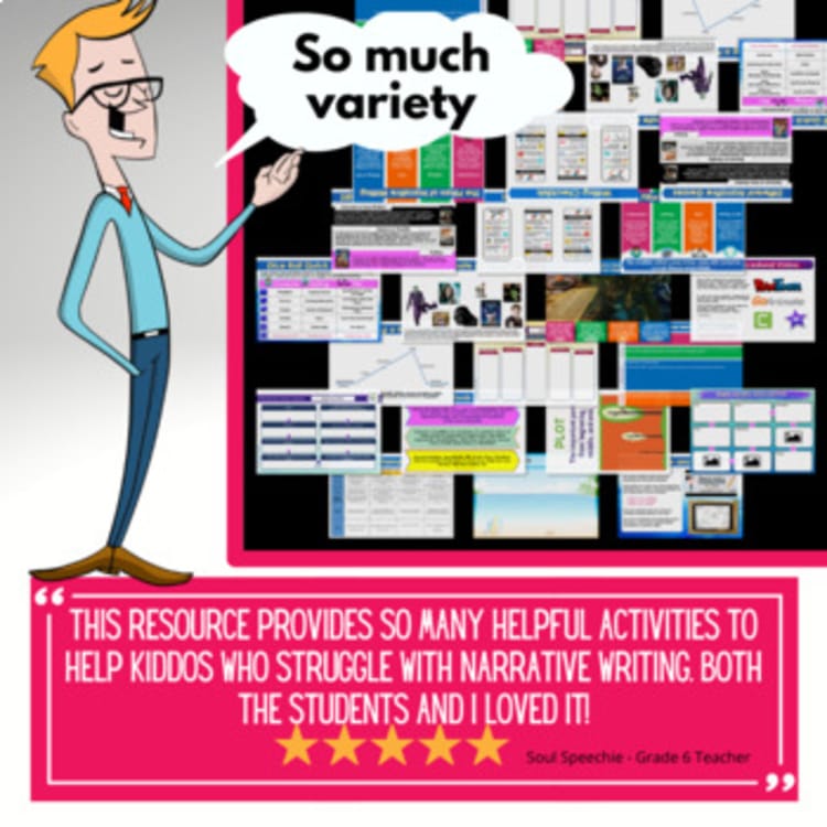 Unit preview: sample pages with a five-star teacher review
