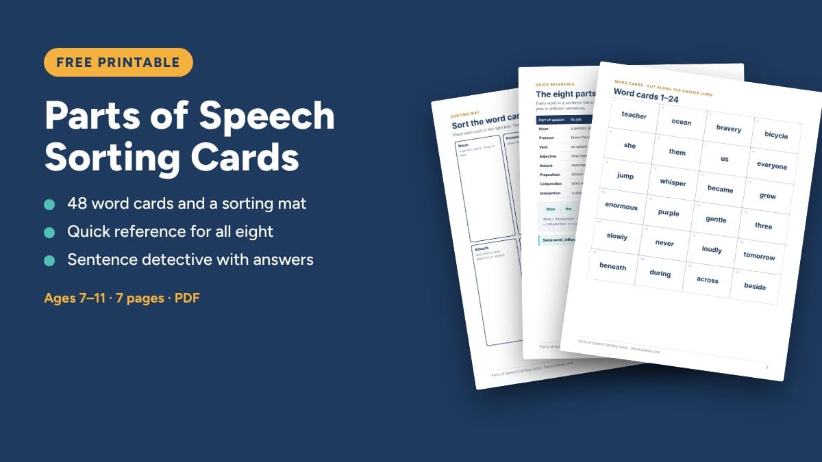 Free printable: Parts of Speech Sorting Cards