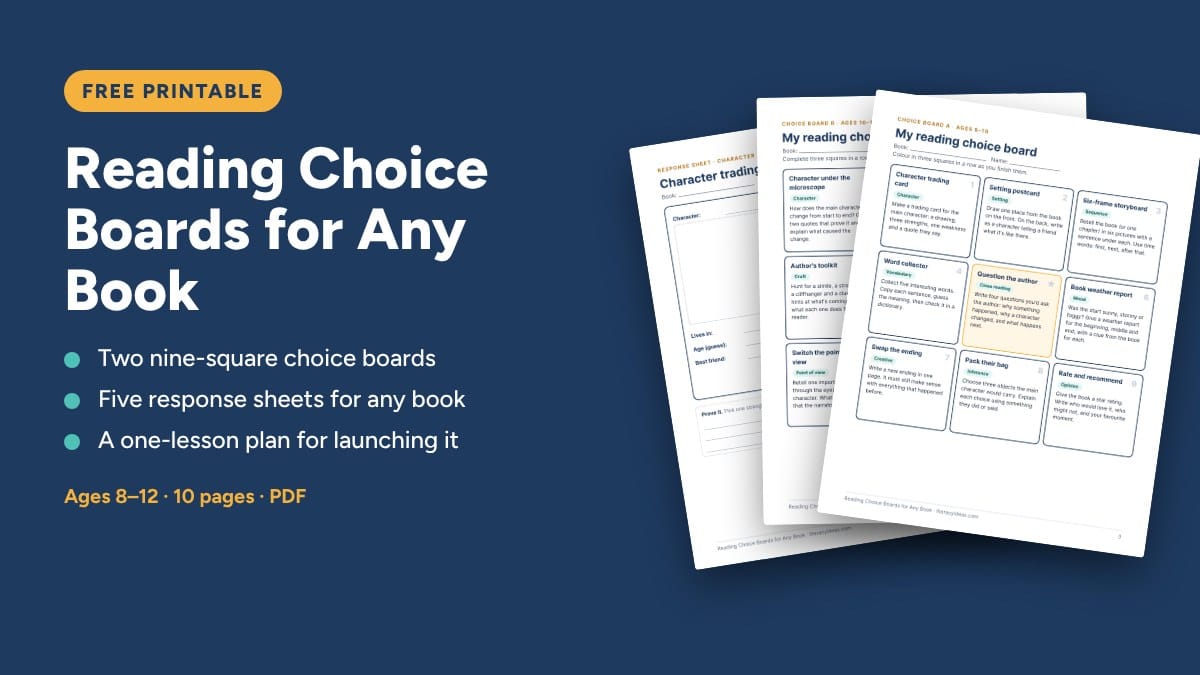 Free printable: Reading Choice Boards for Any Book